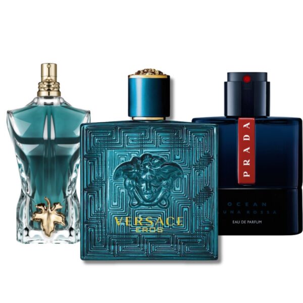 Combo of 3 Men's Fragrances – Prada Luna Rossa Ocean, Versace Eros & Le Beau Jean Paul Gaultier (Eau de Parfum 100ml)