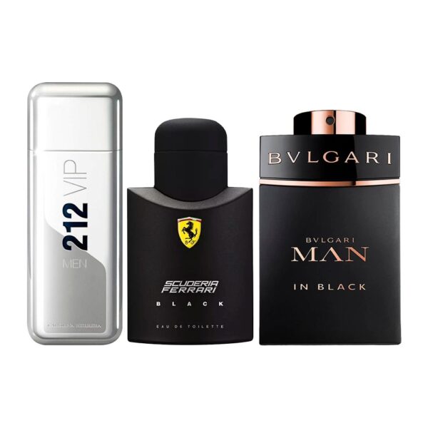 Set of 3 Men's Perfumes – 212 VIP by Carolina Herrera, Ferrari Black & Bvlgari In Black (100 ml)